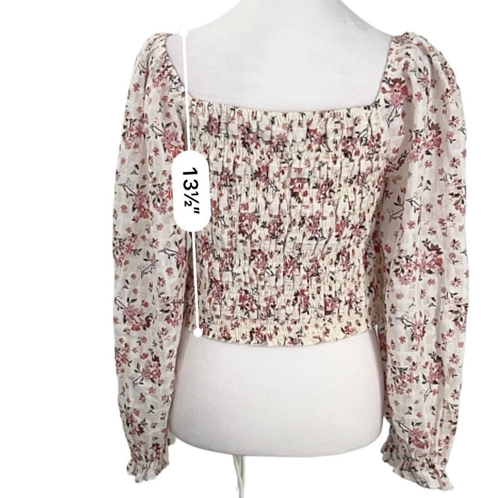 American Eagle Puff Square Neck Ruched Floral Crop Cottagecore Size Large - Picture 9 of 16